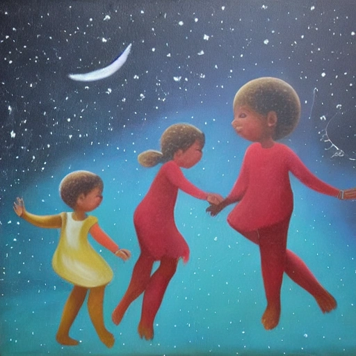 The children cried or shouted with happiness that blended with the clarity of the firmament until they became their very nature, Oil Painting