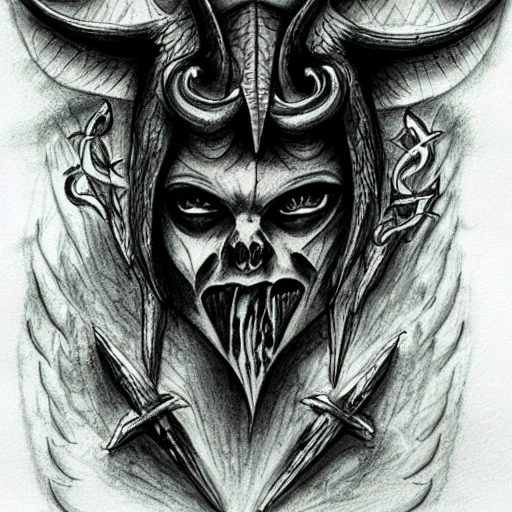 tattoo satanic, dark, occult, devil, Pencil Sketch, Water Color - Arthub.ai