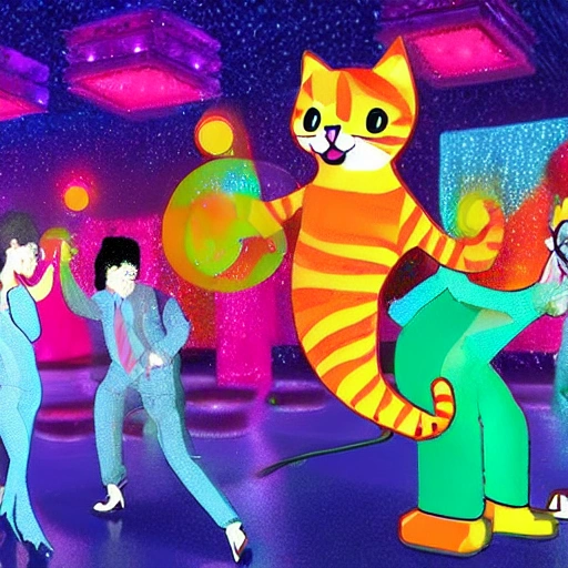 Cat dancing at a disco, 3D, Cartoon