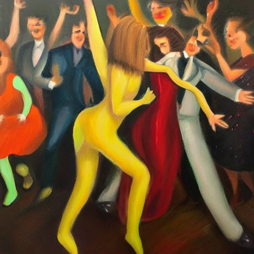 Cat dancing at a disco, Oil Painting