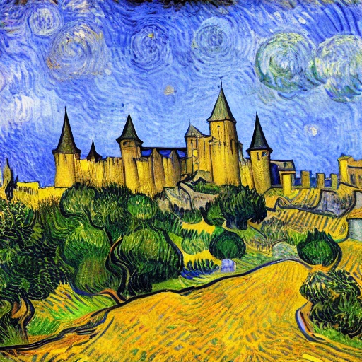 Carcassonne, painted by Van Gogh, Oil Painting - Arthub.ai