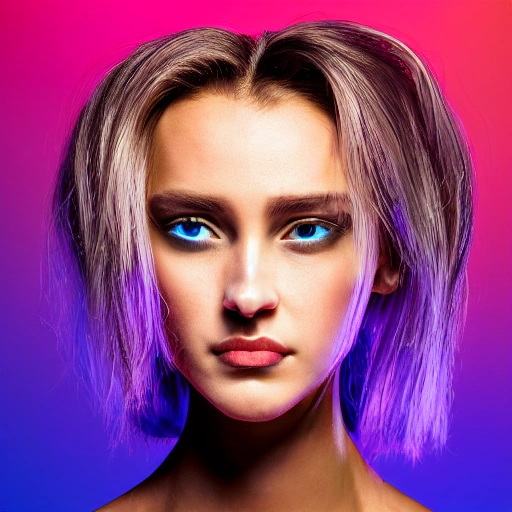 Perfect symmetrical face, wind-blown ends of hair, cyberpunk stage light, spotlight, film warm color palette, 8K, hyperfine