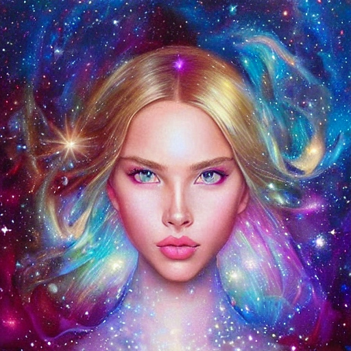 ultra realistic photo portrait of Scarlett Leithold cosmic energy, colorful, painting burst, beautiful symmetrical face, nonchalant kind look, realistic round eyes, tone mapped, intricate, elegant, highly detailed, digital painting, artstation, concept art, smooth, sharp focus, illustration, dreamy magical atmosphere, art by artgerm and greg rutkowski and alphonse mucha, 4k, 8k