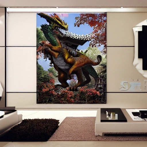 , 3D, casa con un dragon encima