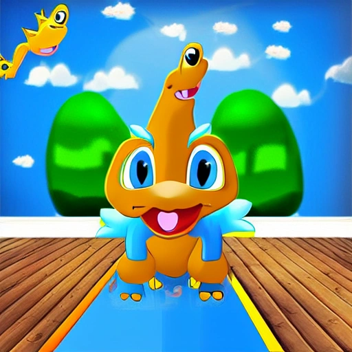 Baby dino cartoon 3d predicando evangelio fondo calle
 