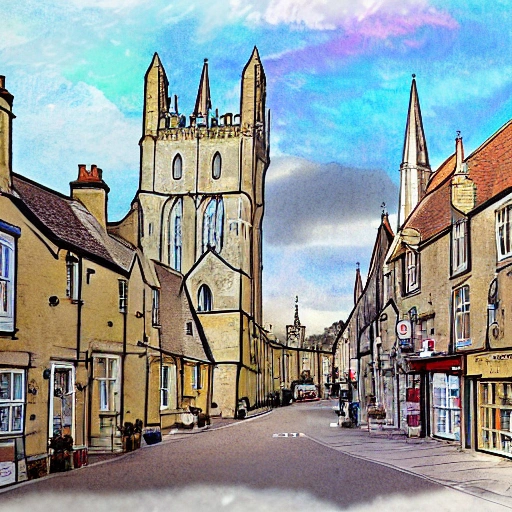 cartoon painting of stamford in lincolnshire UK. 4k detailed post processing, unreal engineered, Cartoon, Water Color