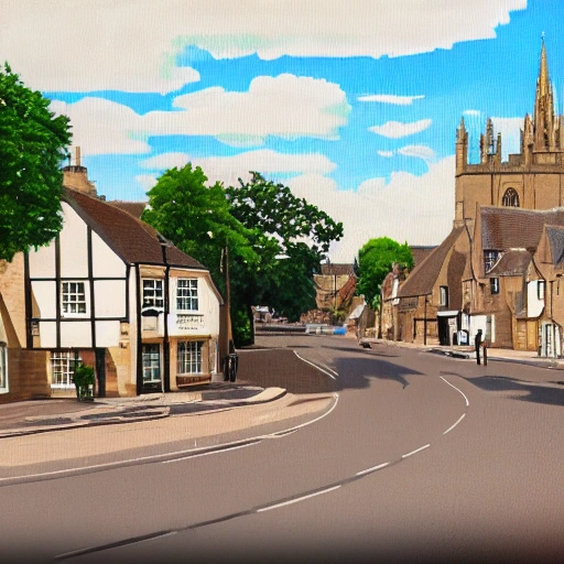 Simplistic retro travel style painting of the market town of s
Stamford in Lincolnshire UK. rendered in enscape, miyazaki, 4k detailed post processing, unreal engineered,