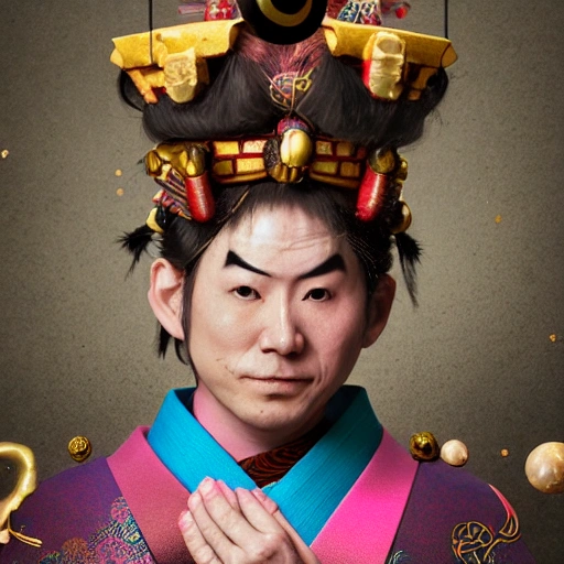 The magician of ancient Japan is an enigmatic and powerful artist, able to control gravity at will. His ability to levitate objects and create stunning visual effects make him a true master of magic, multicolored, vibrant high contrast, hyperrealistic, photografic, 8k, epic ambient light, octane render