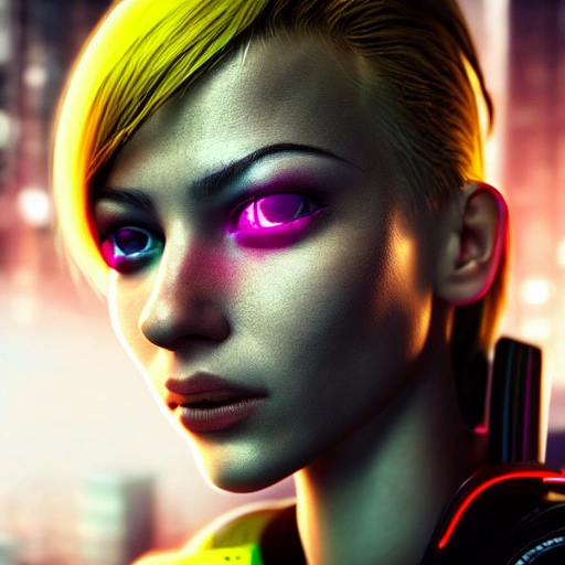 side close up portrait of 1 cyberpunk girl, detailed face, spotlight, cyberpunk city, wired, multicolored, vibrant high contrast, hyperrealistic, photografic, 8k, epic ambient light, octane render