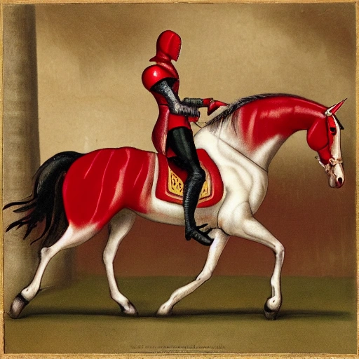 
a roctic knight wear red scape ridding a white horse