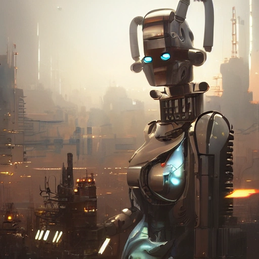 Robot construction factory, cyberpunk, d&d, glamour shot, cinematic composition, by popular artists greg rutkowski and jason felix, trending on artstation, masterpiece, 8k, realistic face, realistic eyes, highest quality, realistic hands