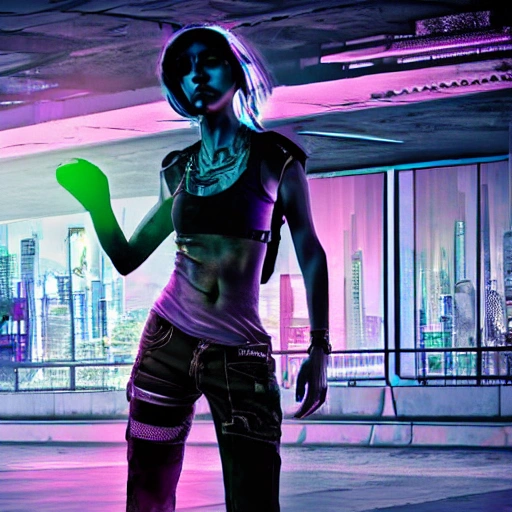 1 chica cyberpunk, cara detallada, foco, ciudad cyberpunk, multicolor, alto contraste, hiperrealista, fotográfico, 4k, luz ambiental épica

