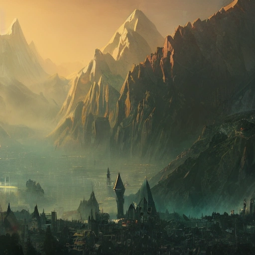 Authentic illustrations of different cities in The Lord of the Rings,Magnificent super wide angle,high quality, 8k,high resolution, city landscape, side scrolling, Rule of Thirds, 4K, Retrofuturism,by makoto shinkai,Anton Fadeev, thomas kinkade,greg rutkowski

