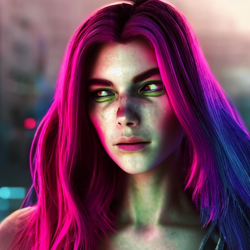 side close up portrait of 1 cyberpunk girl, detailed face, spotlight, cyberpunk city, wired, multicolored, vibrant high contrast, hyperrealistic, photografic, 8k, epic ambient light, octane render