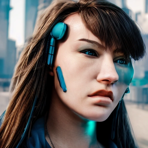 side close up portrait of 1 cyberpunk girl, detailed face,  cyberpunk city, wired, photografic, 8k, epic ambient light