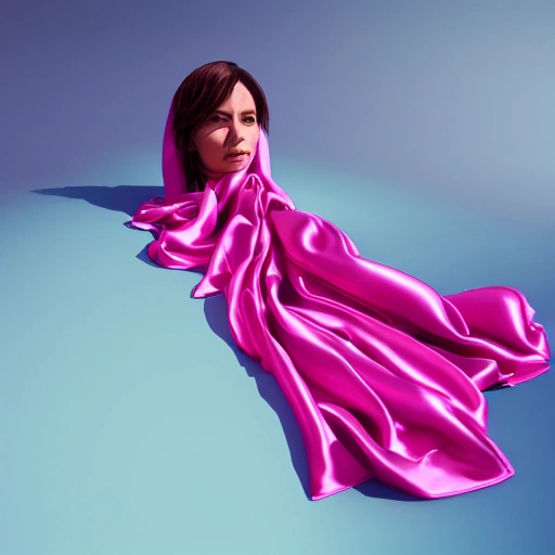 silk woman scarf, pink, laying, road, 3d generated, Perspective, high detailed, render, light and shadow, wind, glossy