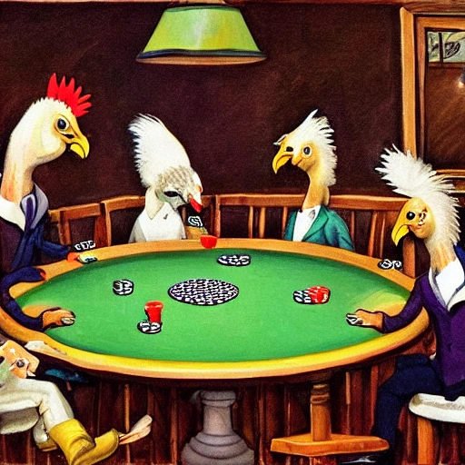 Penises, chickens and horses playing poker, Cartoon