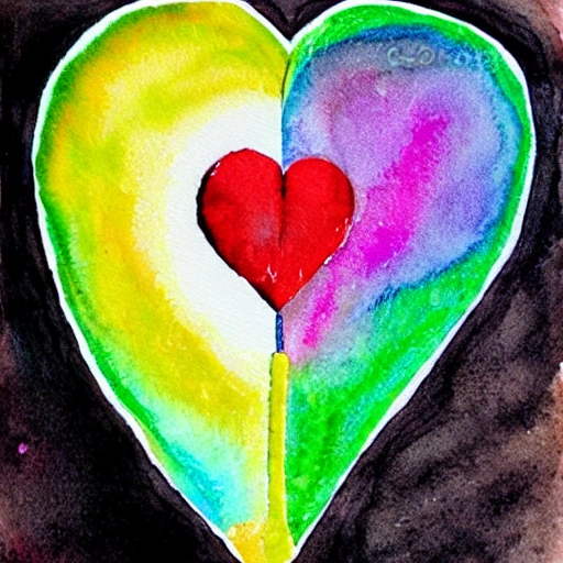 corazon con manchas en acuarela, colores arcoiris, Water Color