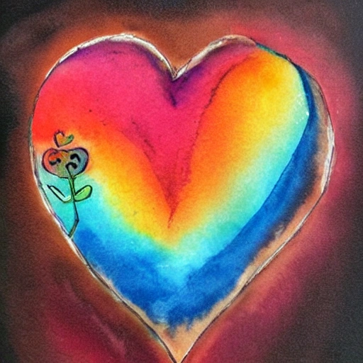 corazon con manchas en acuarela, colores arcoiris, Water Color, Oil Painting