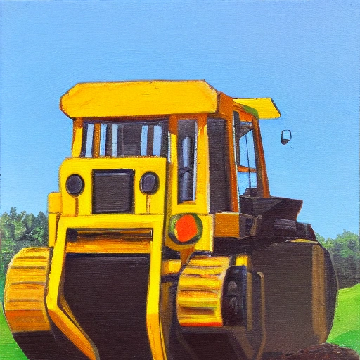 bulldozer caterpillar, Oil Painting