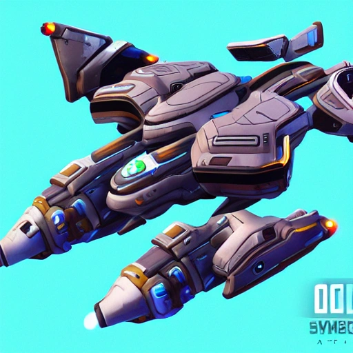 sci fi spaceship, overwatch, 2d top down, game asset, top view, symmetrical, crisp lines & flat shading, sprite, artstation