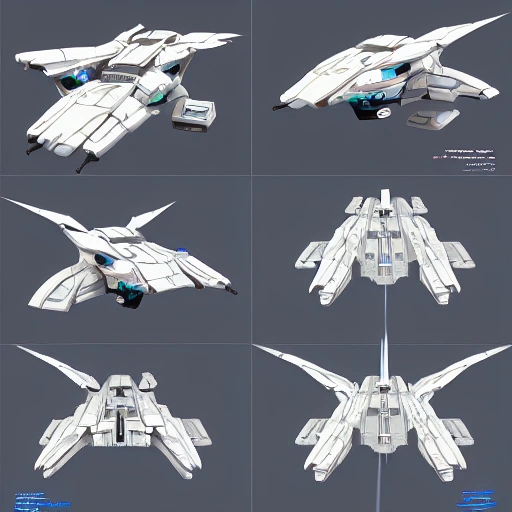 sci fi spaceship, 2d top down, game asset, "top view", sharp and crisp lines, sprite sheet, top modular models, pieces, parts, 