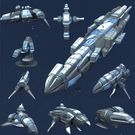 sci fi spaceship, 2d top down, game asset, "top view", sharp and crisp lines, sprite sheet, top modular models, pieces, parts, 