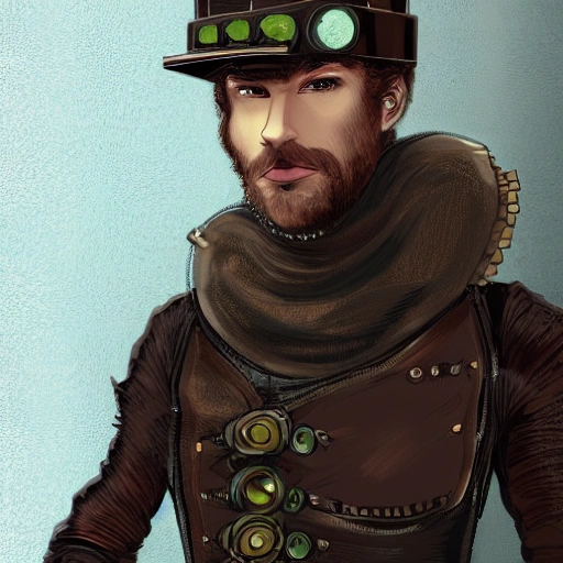 steampunk helmet fantasy art of a young man with curly black hair pulled back in a bun, brown and green eyes, short scruffy black beard, dressed in a black turtleneck jumper, ordering coffee in a coffee shop, in autumn, in a dystopian bladerunner future. digital painting artstation concept art.