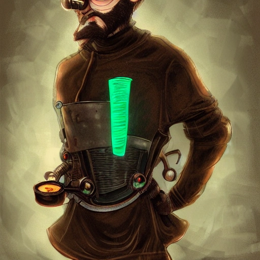 steampunk helmet fantasy art of a young man with curly black hair pulled back in a bun, brown and green eyes, short scruffy black beard, dressed in a black turtleneck jumper, ordering coffee in a coffee shop, in autumn, in a dystopian bladerunner future. digital painting artstation concept art.
