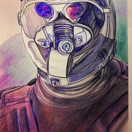 guerrero astronauta del futuro, Trippy, Pencil Sketch, Water Color