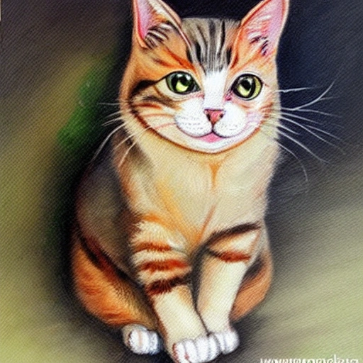 cat funny , Cartoon, Oil Painting