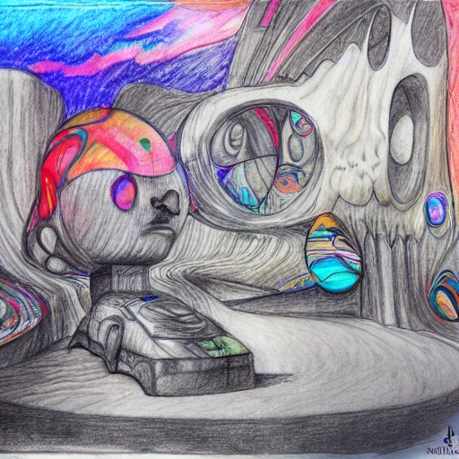 guerrero  del futuro, Trippy, Pencil Sketch, Water Color, 3D, Pencil Sketch, Trippy