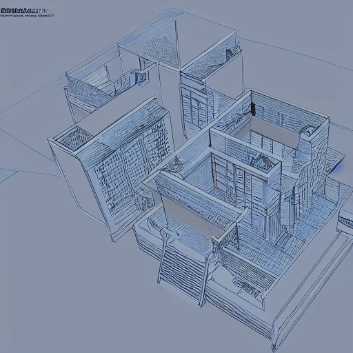 edificio surgiendo de blueprints, realista