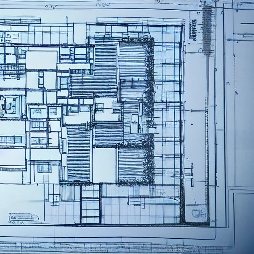 edificio surgiendo de blueprints, realista