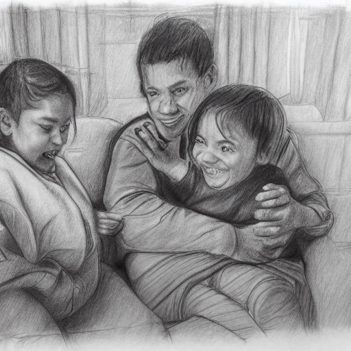 familia compartiendo en su hogar, Pencil Sketch