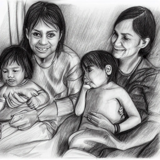 familia compartiendo en su hogar, Pencil Sketch