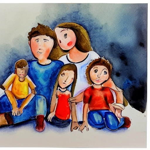 familia compartiendo en su hogar,  Water Color