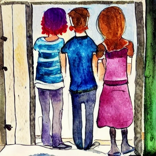 people in a house cute,  Water Color