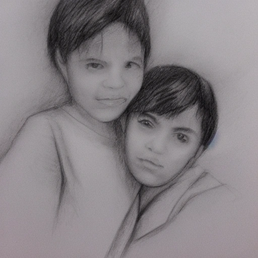 dos hermanos de 13 años y 11 años y una hermana de 7 años, Pencil Sketch