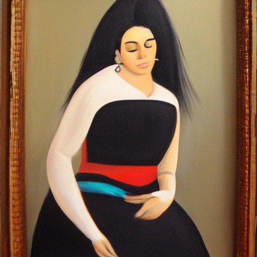 mujer, bailarina, profesora, cabello negro, Oil Painting