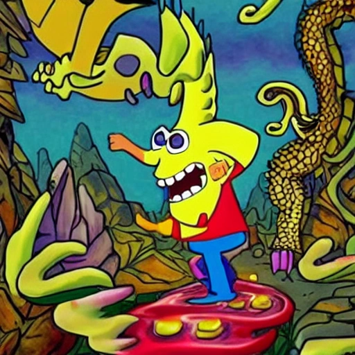 bob esponja siendo devorado por un dragon, Trippy