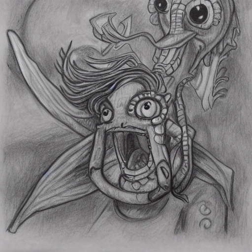 bob esponja siendo devorado por un dragon, Trippy, Pencil Sketch