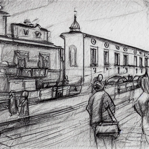 Bachmut city in Ukraine, Pencil Sketch