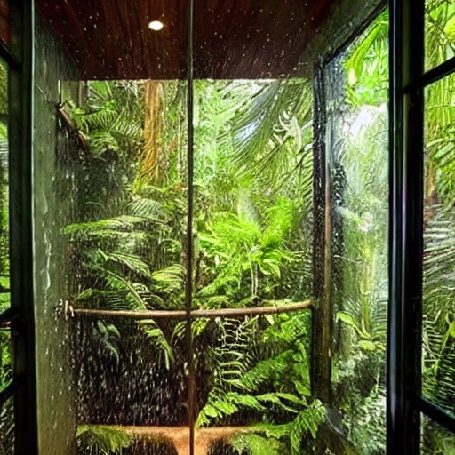 rainforest shower inside a room, 3D