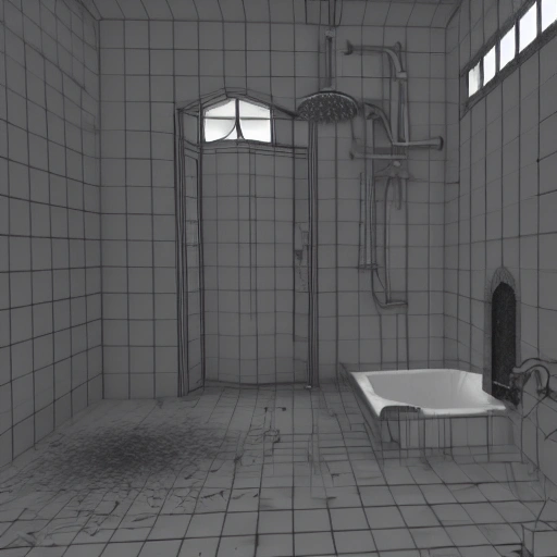 emo shower inside a room, 3D