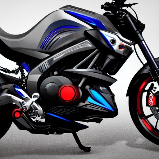 , Trippy futuristic electric motorcycle model Yamaha mt-07 in full color.

