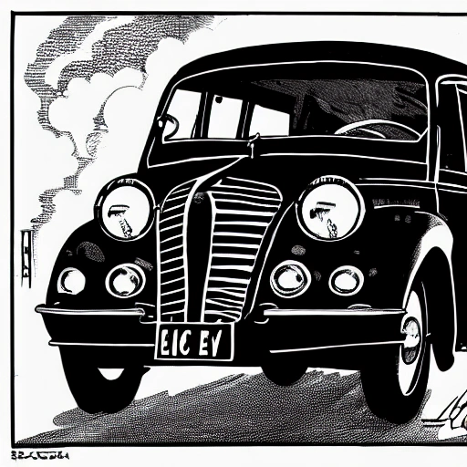 dark comics style front view of citroën "type h" in hell

