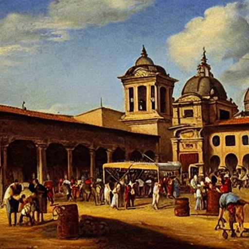 plaza de mercado en el año 1800 en palmira valle del cauca, Oil Painting