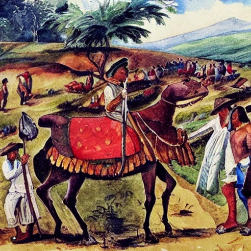 Campesinos en el año 1700 en colombia valle del cauca, Water Color