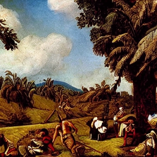 Herramientas en el año 1700 en colombia valle del cauca, Oil Painting